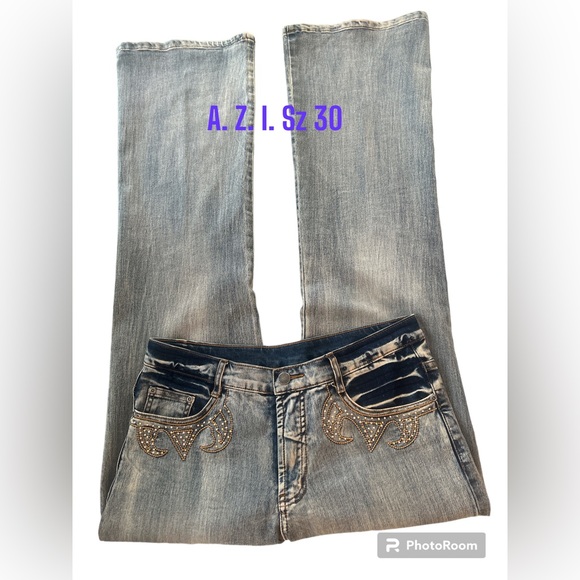 AZI Nordstrom Jeans Embellished Sparkle Bling Western Country Wide Leg sz 30 EUC - Picture 1 of 17